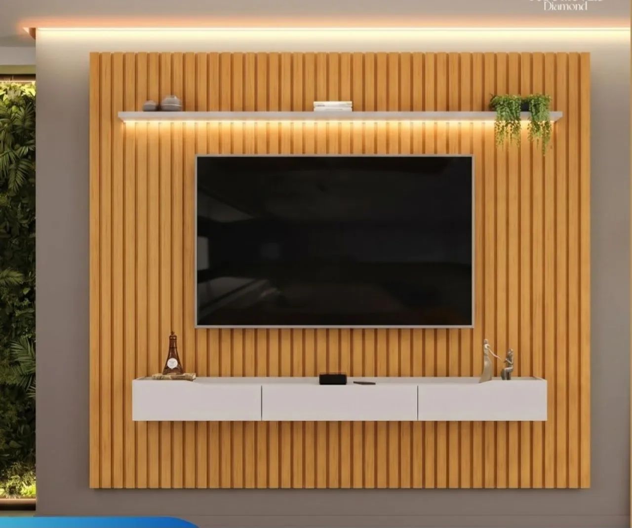 Painel home ripado com led p/TV até 85 polegadas 