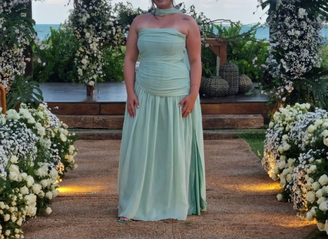 Vestido de madrinha tomara que caia verde menta - Foto 2