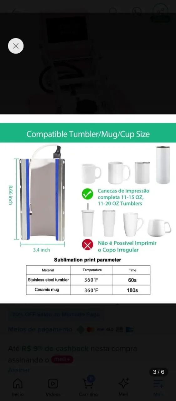 Prenca térmica mecolour para sublimação de canecas - Foto 5