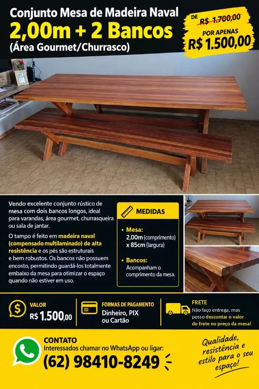 Mesa naval de 2 metros + 2 bancos