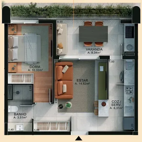 PLANTA 51m²