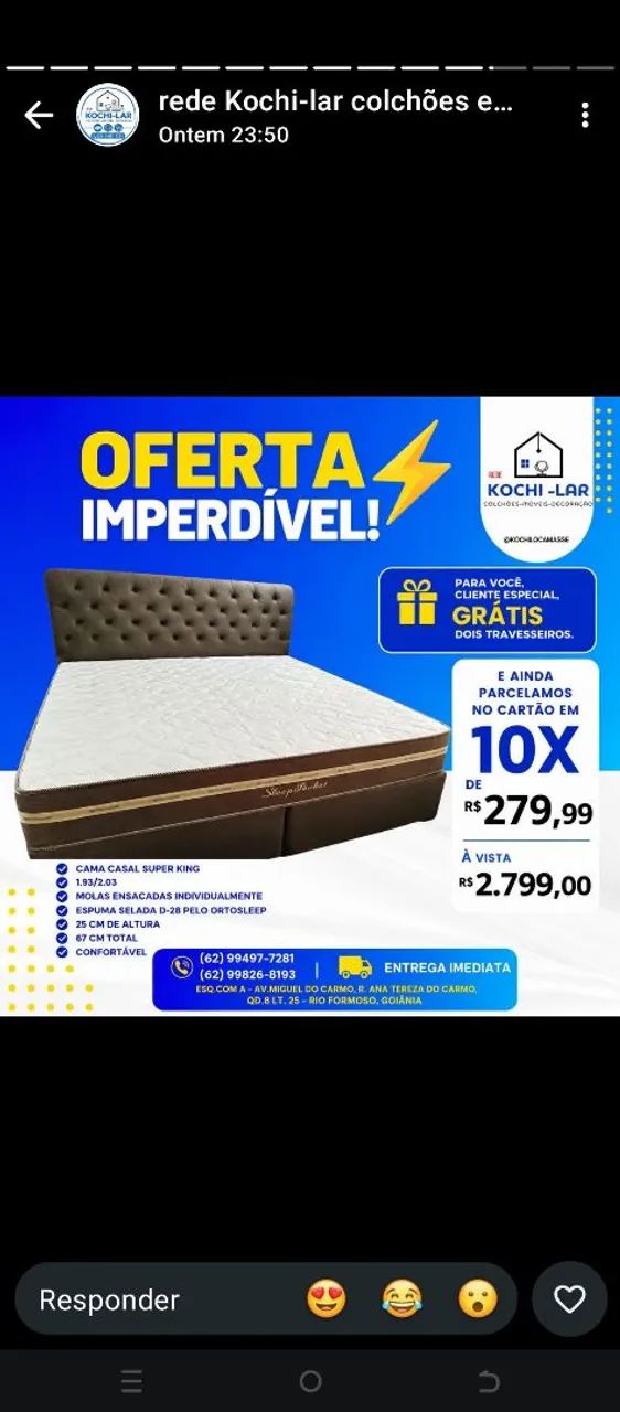 Cama super King com colchão molas ensacadas