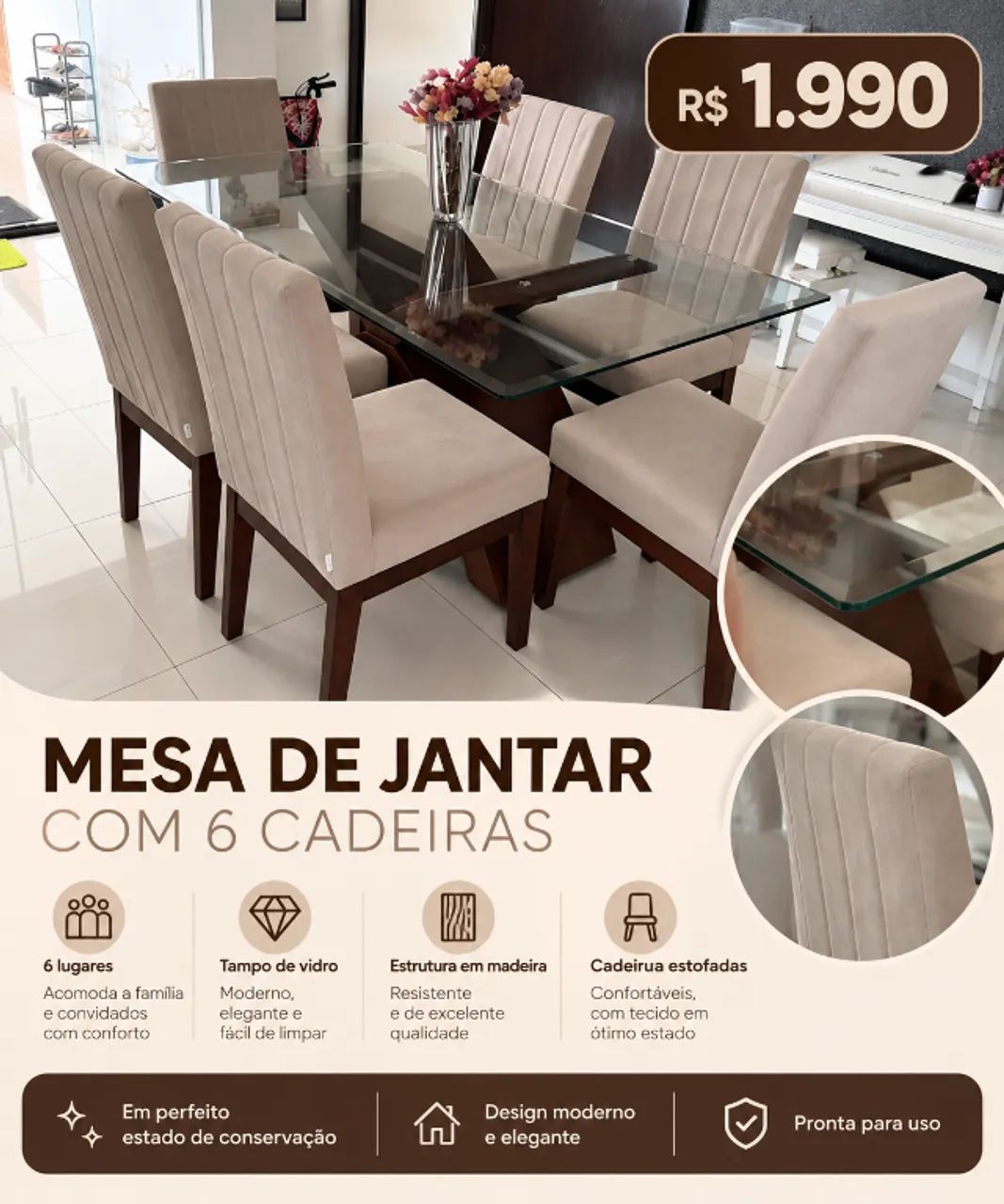 Mesa de jantar 6 lugares 