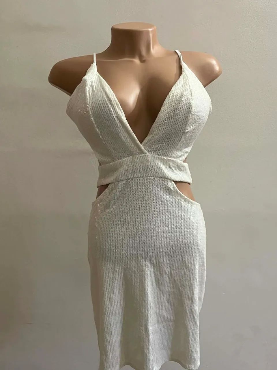 Vestido de paetês branco - Tam. P