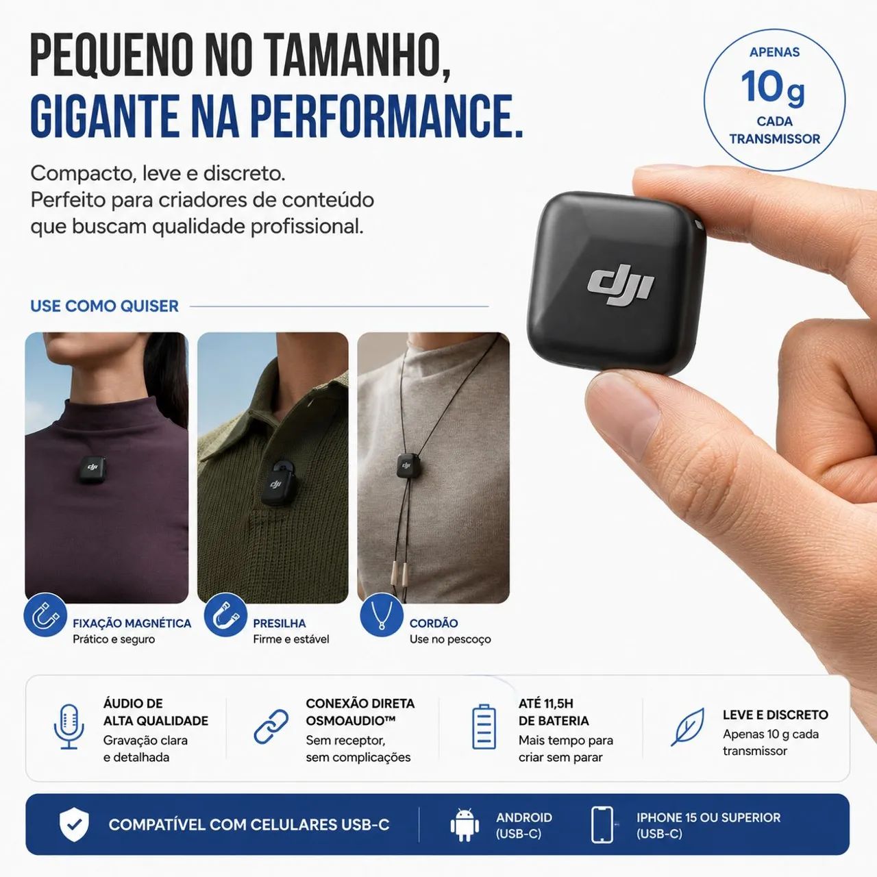 DJI Mic Mini Original Transmissor e receptor sem fio para celular USB-C - Foto 2