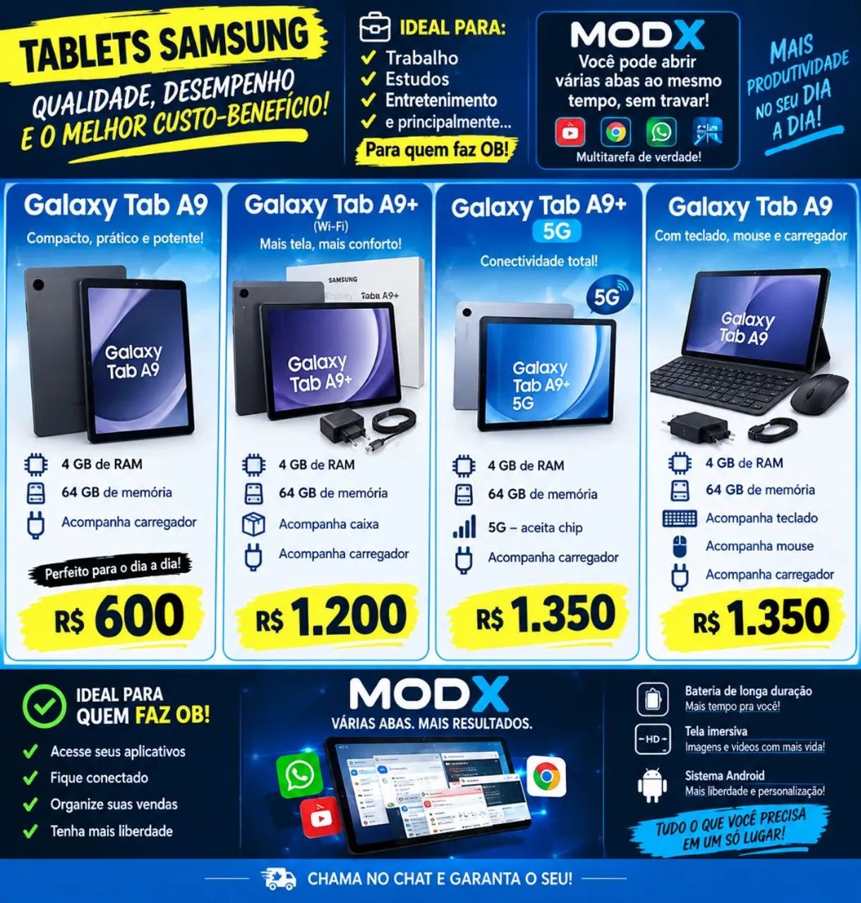 Tablet A9/A9 Plus com opção de 5G