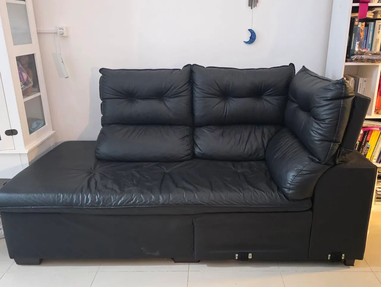 Módulo de sofá Chaise Preto Couro Falso - Foto 2