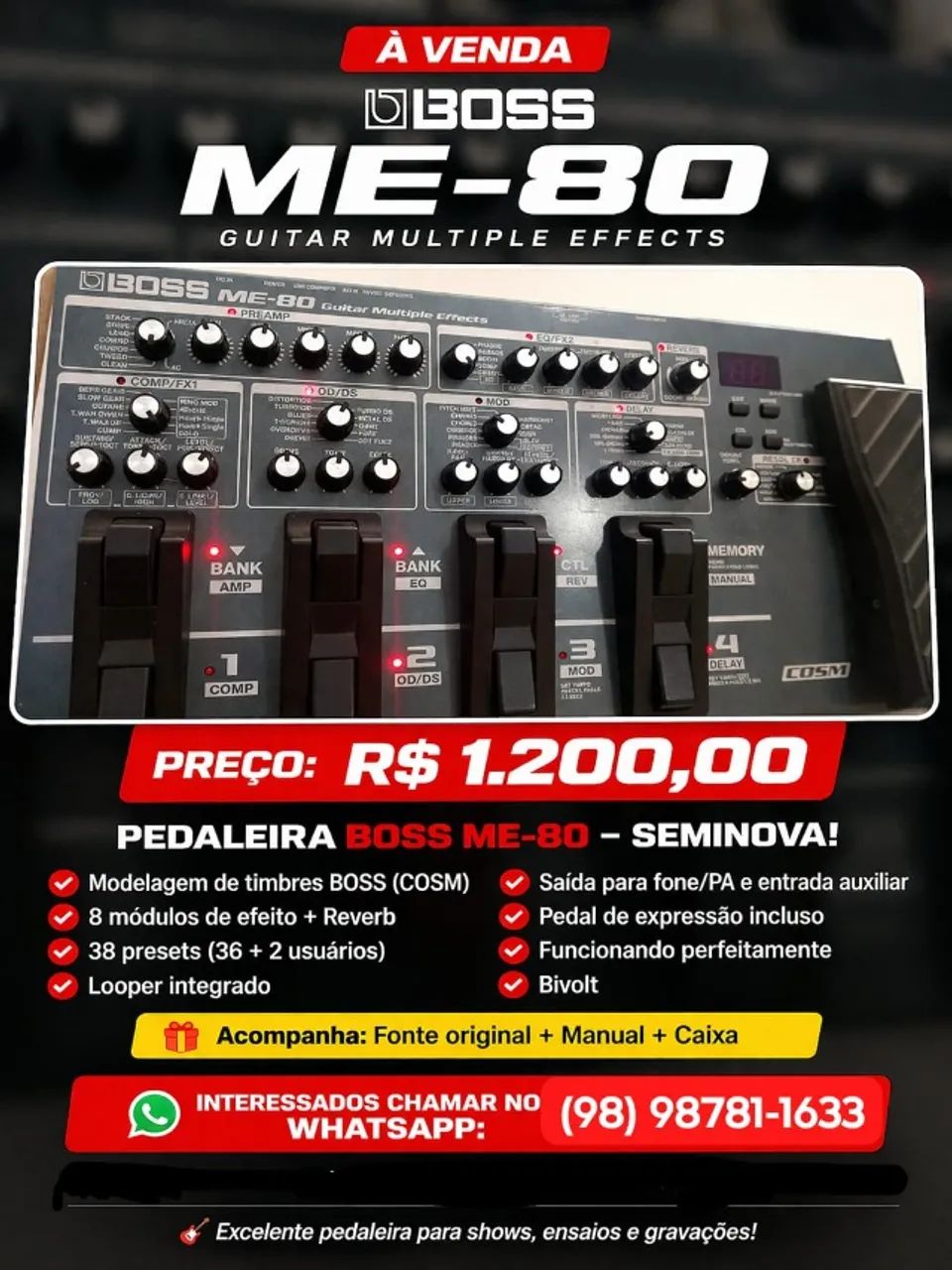 Pedaleira BOSS ME-80 - Instrumentos musicais - São José De Ribamar