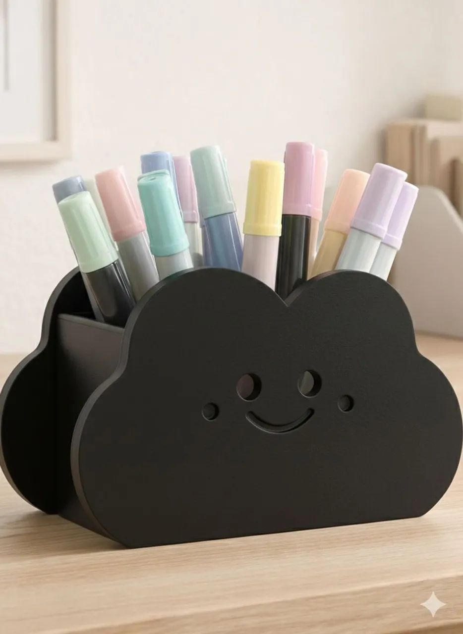 Porta-Canetas Nuvem Happy - Preto Minimalista