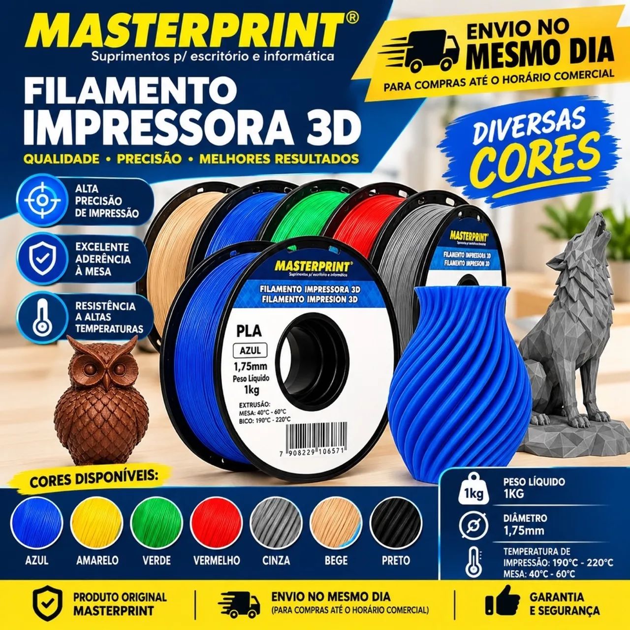Filamento PLA Masterprint varias cores