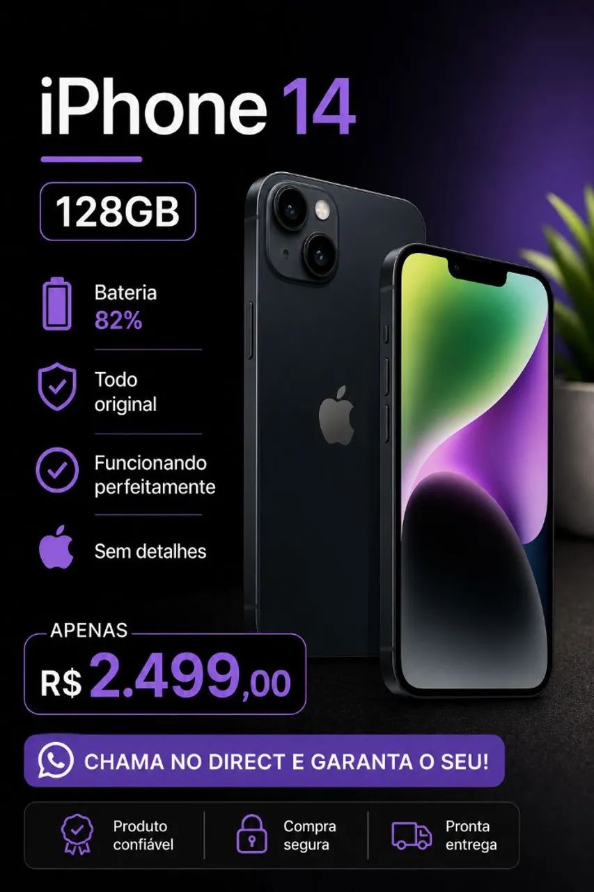 ? iPhone 14 128gb - Bateria 82% - Semi Novo 