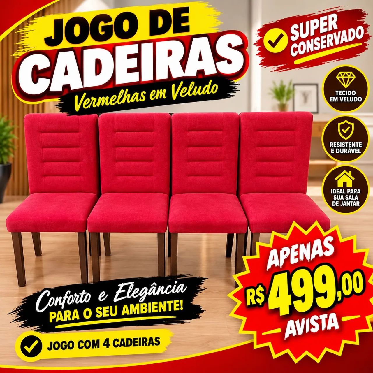 Jogo de cadeiras vermelhas 