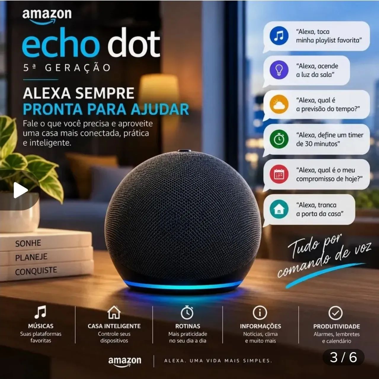 Alexa Amazon Echo Dot Assistente Virtual Portugues Cor Charcoal - Foto 4