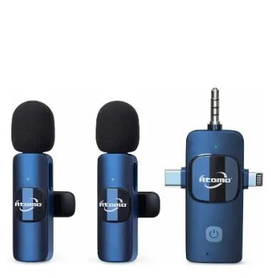 Microfone Duplo de Lapela Sem Fio Preto Compatível Com 3 Saídas Ios / Android / P2  z1548