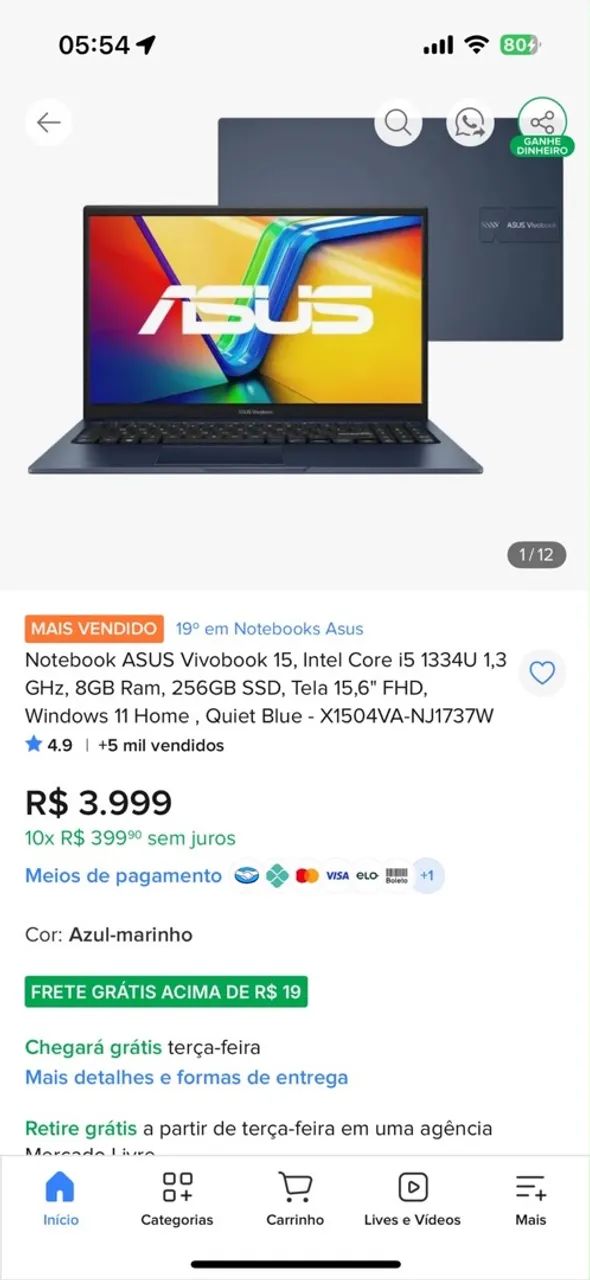 Notebook Asus Core i5 8GB RAM 256GB SSD  - Foto 3
