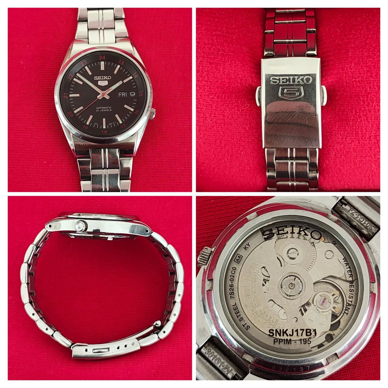Relógio Seiko 5 Automático SNKJ17B1<br>Classico 7S26-02C0 Preto  - Foto 3