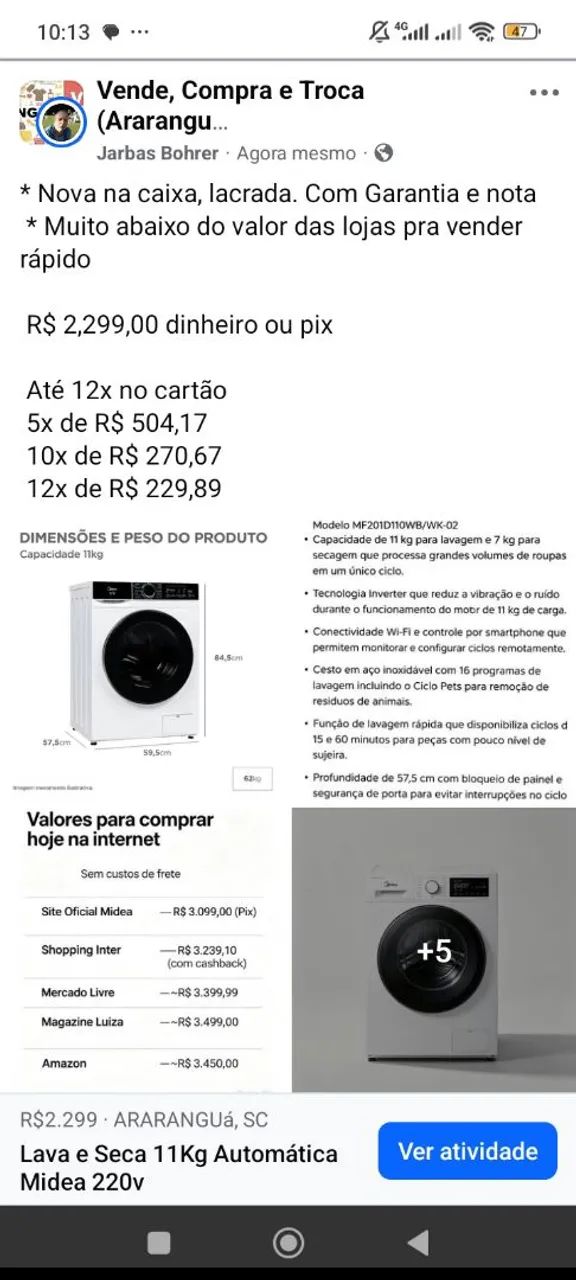 Lava Seca 11Kg Midea Automática Lacrada na embalagem  - Foto 4