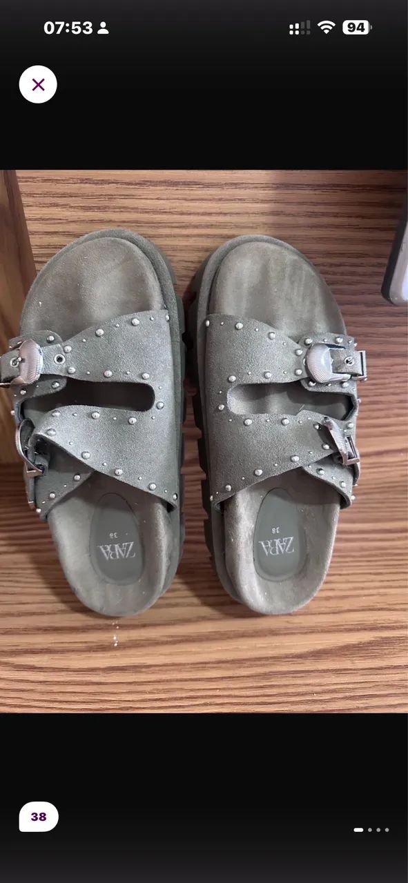 Sandália flat verde musgo Zara 