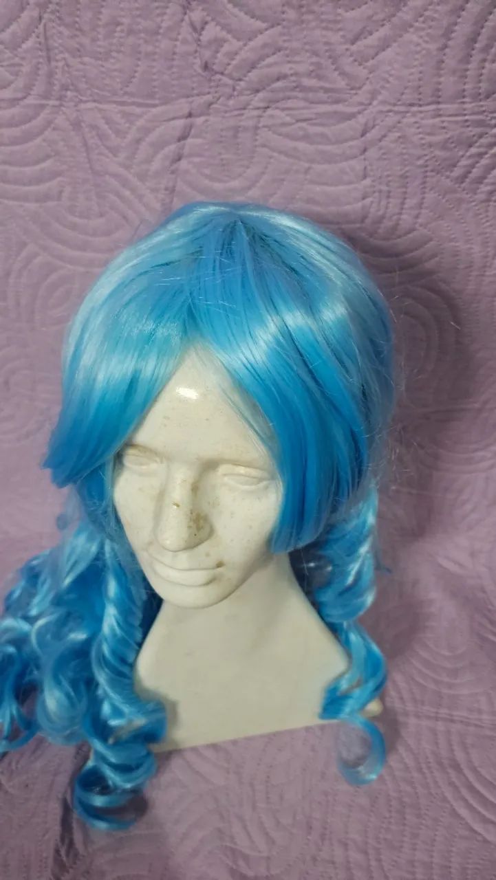 Peruca Cosplay carnaval cabelo azul claro longo sintético  - Foto 2