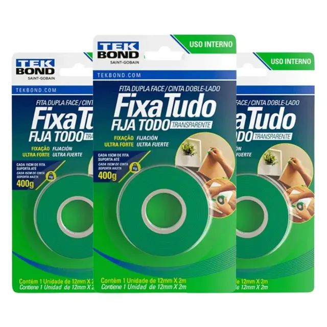  Kit 03 Fita Dupla Face Acrilica 12mm X 2M - TekBond
