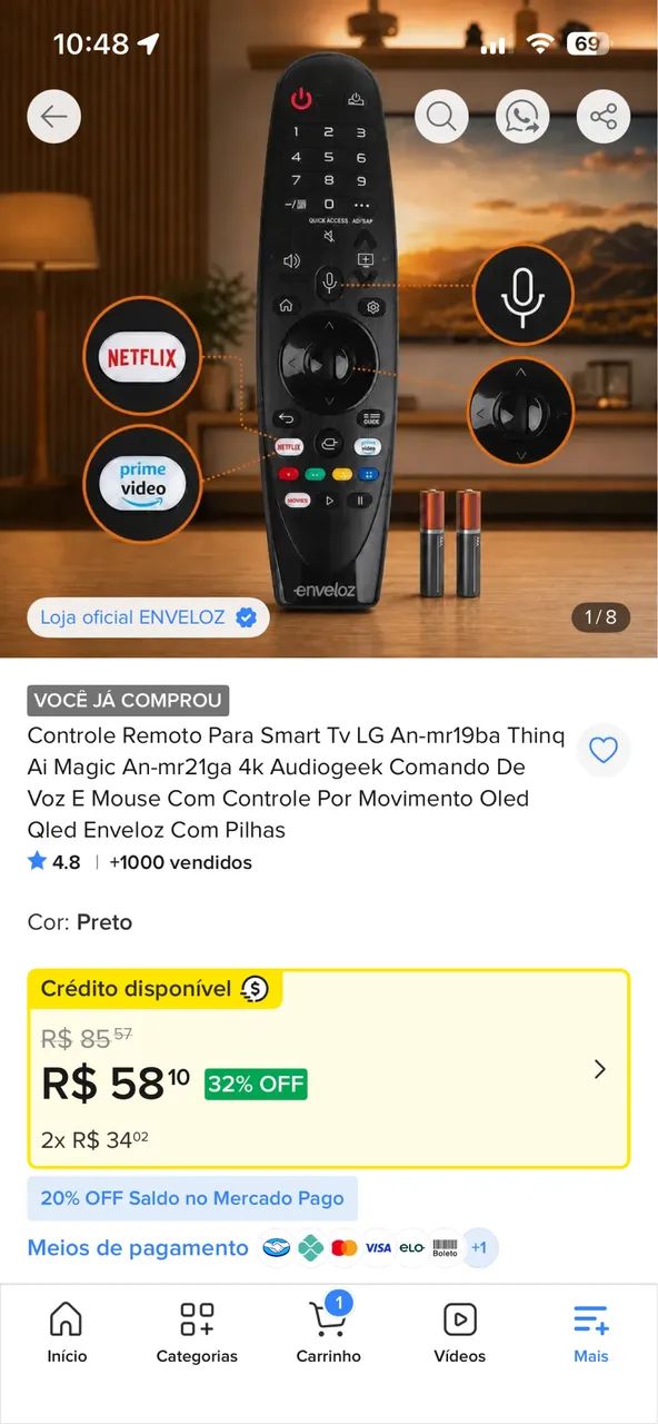 Controle remoto LG smart magic com comando de voz e Alexa - Foto 5