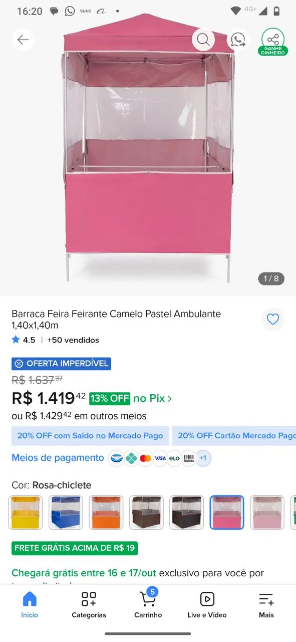 Barraca de feira cor pink 140x140 semi nova pouco tempo usada.  - Foto 2