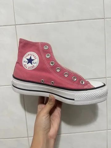 Tenis Converse All Star Plataforma Branco Couro / Preto / Rosa Oferta  Imperdivel