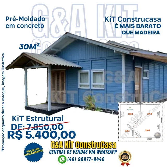 Casa pré fabricada de 48 m2- modelo estrutural ( sem acabamentos