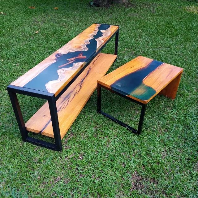 Mesa de centro em madeira rústica e resina - Foto 4