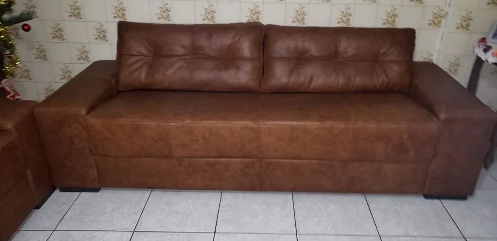 conjunto de estofado em couro legítimo de 02 e 03 lugares em perfeito estado! - Foto 2