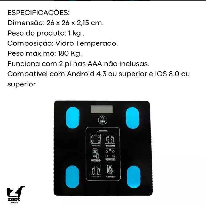 Balança Digital Bioimpedância Corporal Vidro 180kg Bluetooth - Foto 2