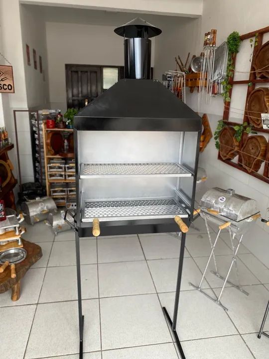 Churrasqueira espetinho 60x27 chaminé galvanizada  - Foto 5