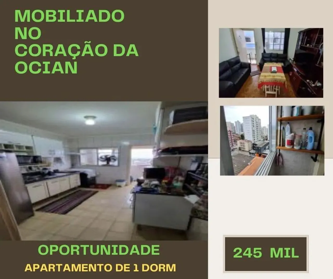 Apartamento para Venda em Praia Grande, Ocian, 1 dormitório, 1 banheiro, 1 vaga