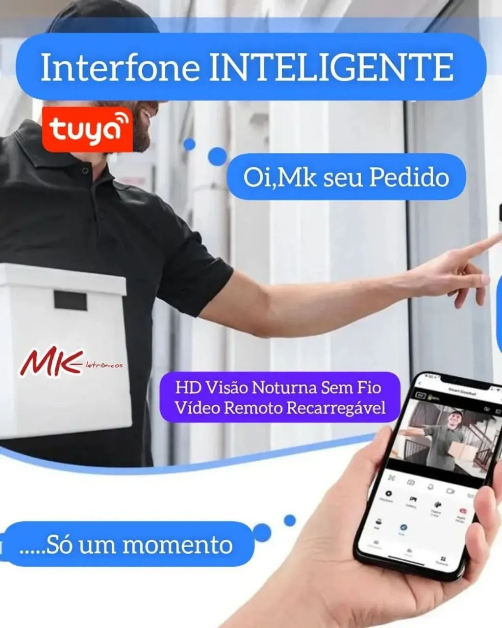 Campainha de Vídeo HD Wi-Fi Tuya Inteligente - Foto 2