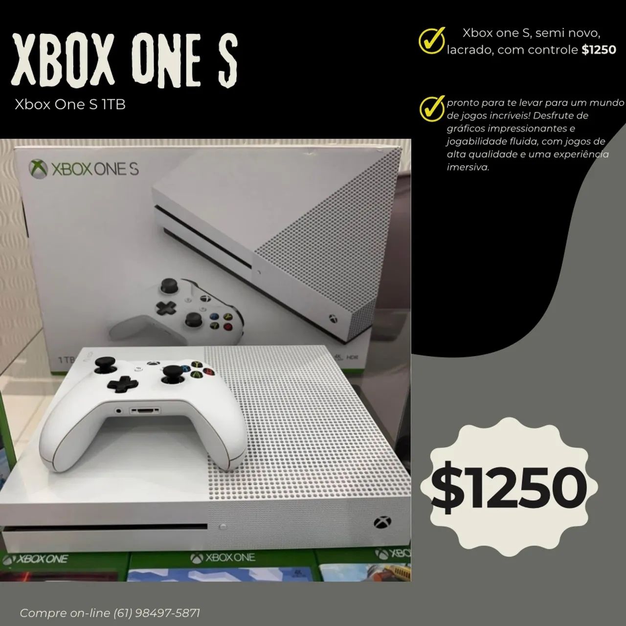 Xbox One S 1TB Lacrado com Controle