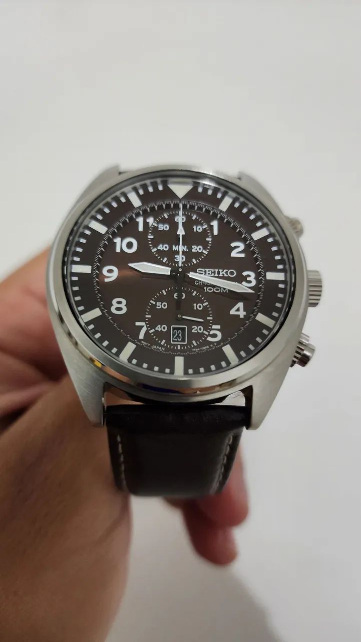 Relógio Seiko cronógrafo pulseira de couro  - Foto 4