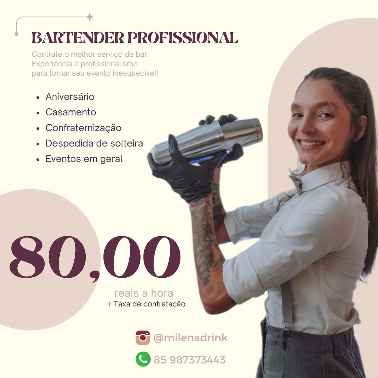 Bartender Profissional | 80,00 reais a hora
