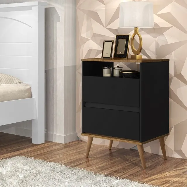 Mesa de Cabeceira Lotus 2Gvs Preto.Jequitiba J A Mov - Entrega Rápida!