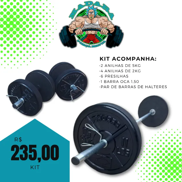 KIT MUSCULAÇÃO BARRAS E ANILHAS DE CONCRETO