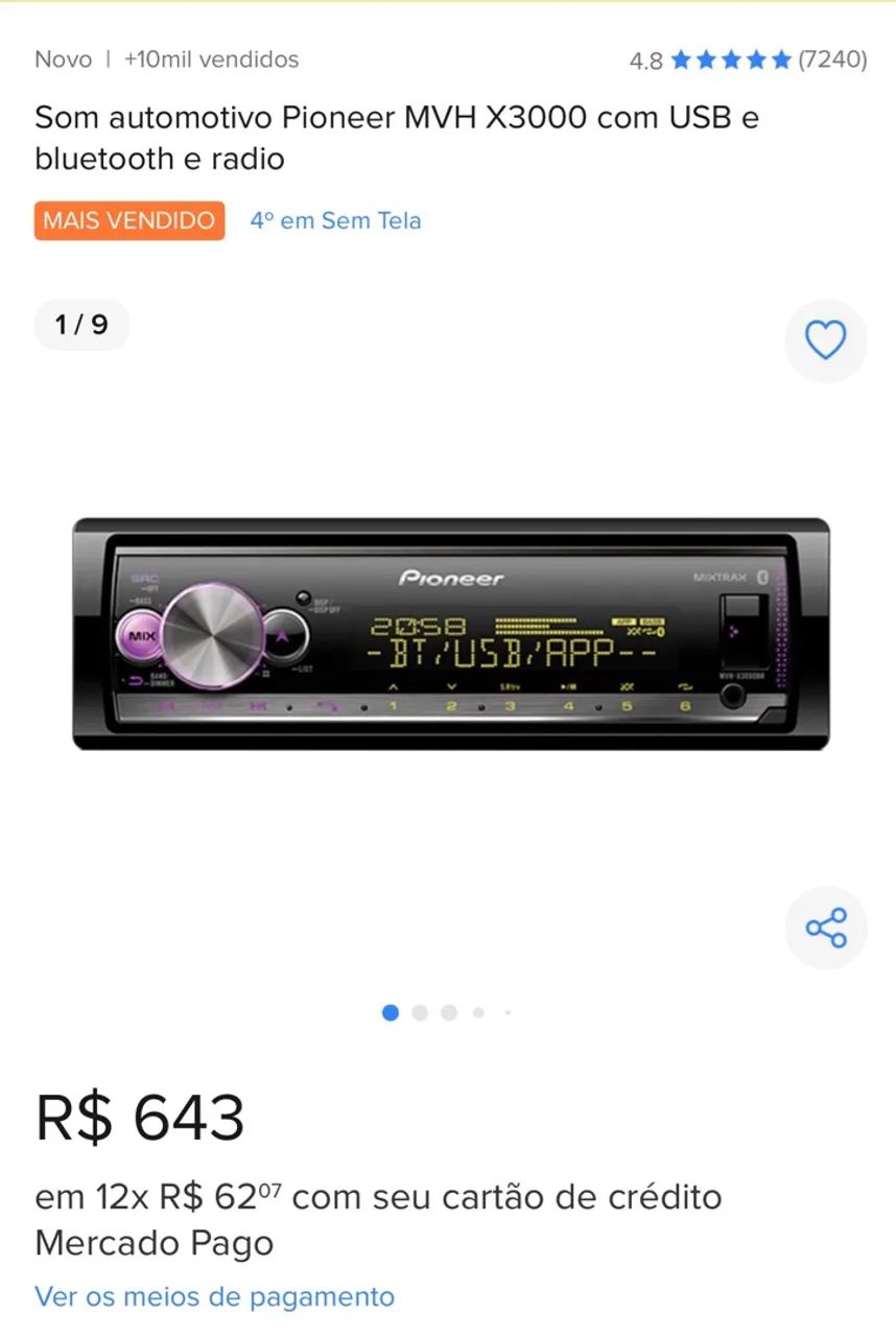 Som automotivo Pioneer MVH X3000 com USB e bluetooth e radio - Foto 2