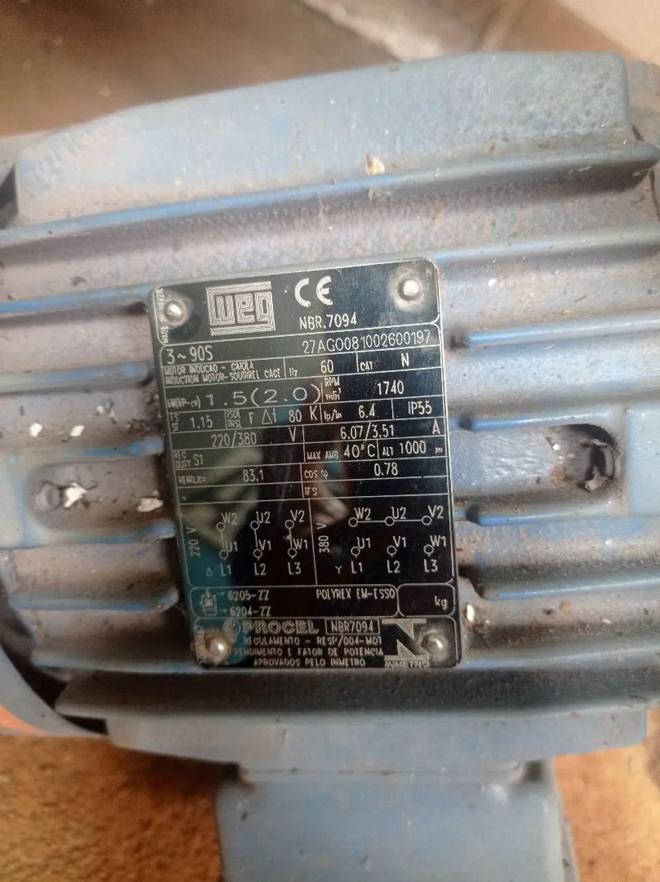 Motor Elétrico WEG 3~905 2,0cv 220/380V