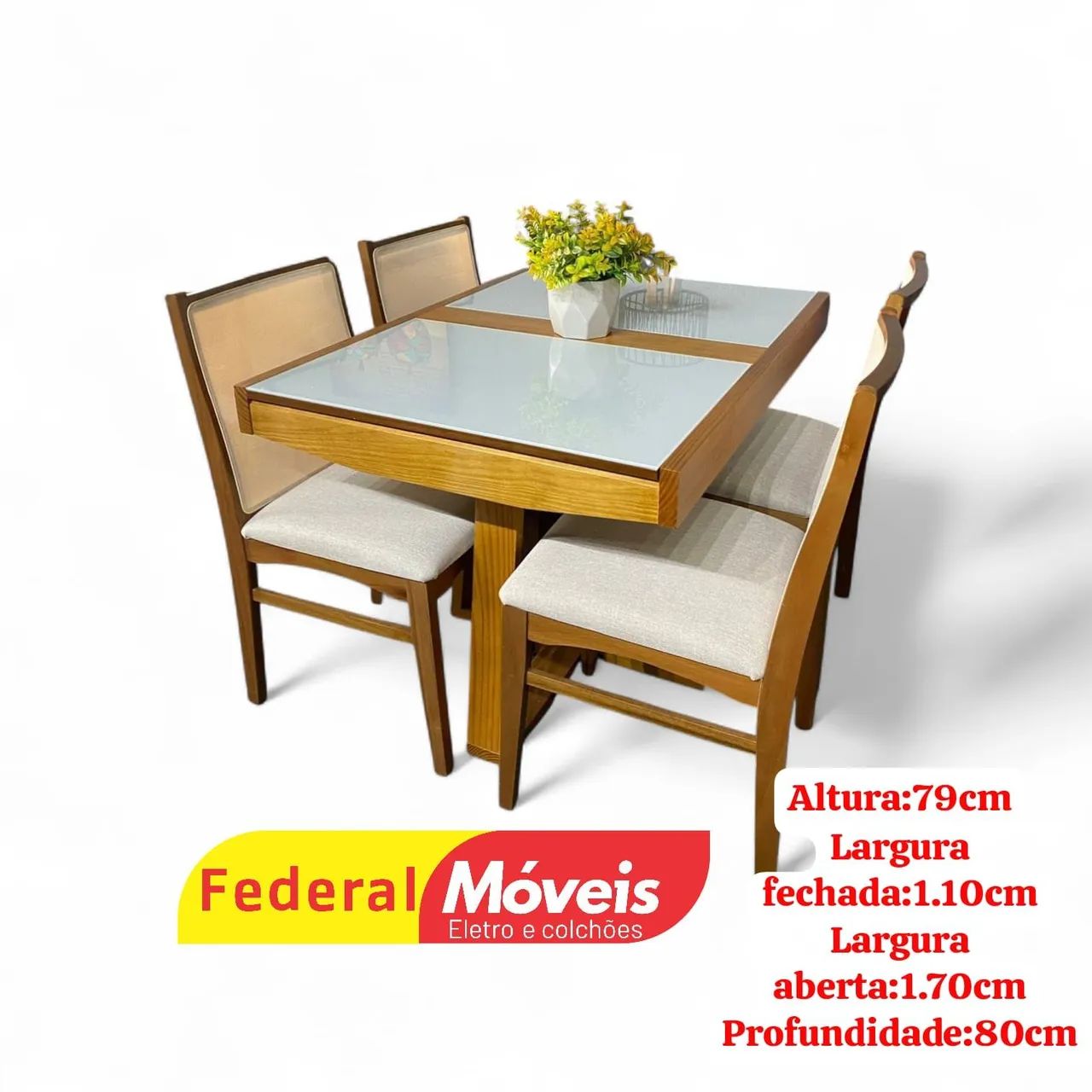 Mesa de jantar extensiva 4 cadeiras1.70 aberta - Foto 2