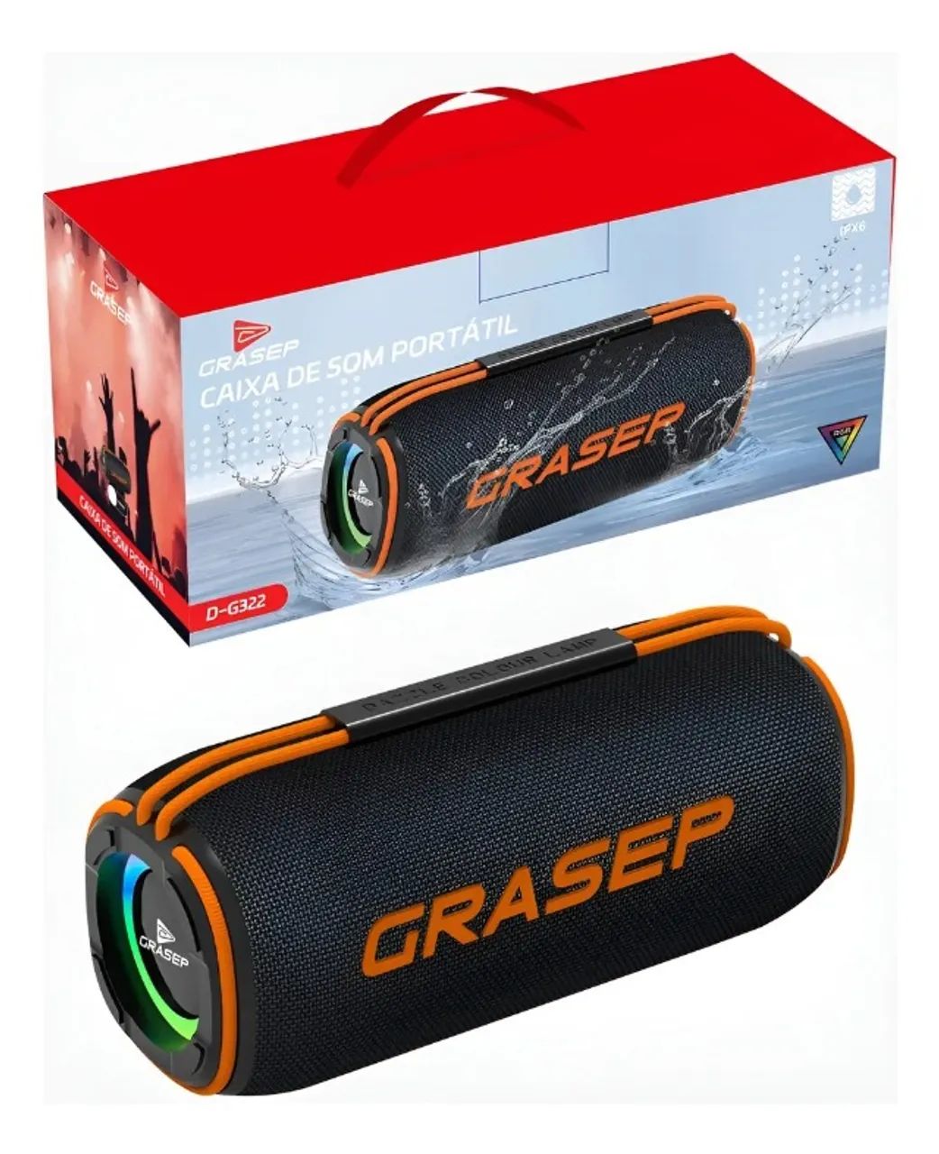Caixa de Som Bluetooth Grasep D-G322 Potente Prova D'água IPX6 RGB
