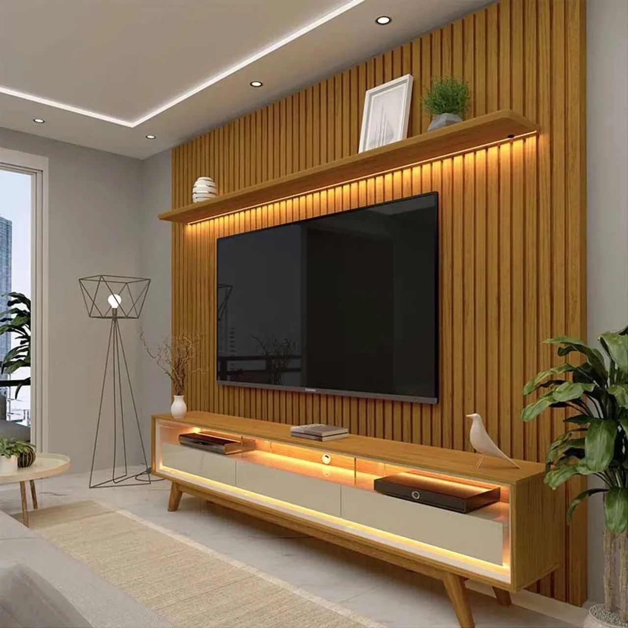 Rack Retrô com Painel Ripado Naturale com LED rf543 - Foto 2