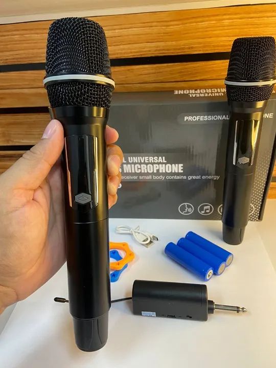 MICROFONE CINZA S/FIO WIRELESS DUPLO C/BATERIA PROFISSIONAL  - Foto 4