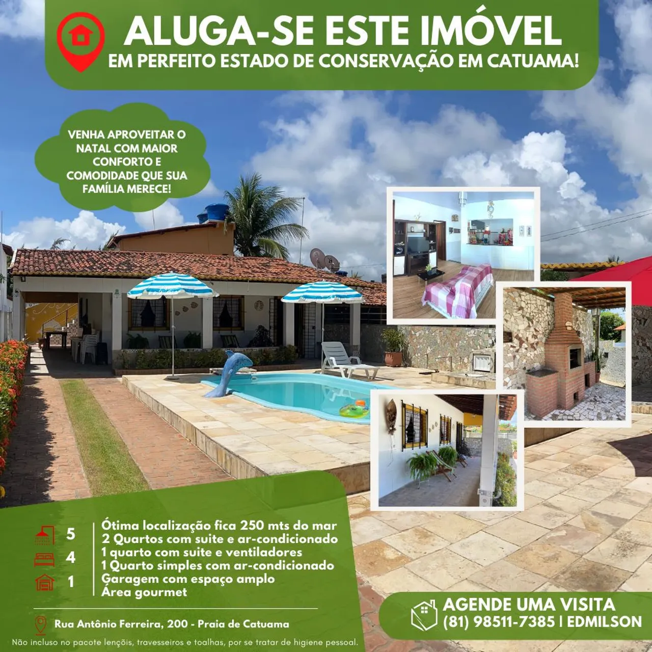 Casa com piscina para alugar em Barra de Catuama, 4 quartos.