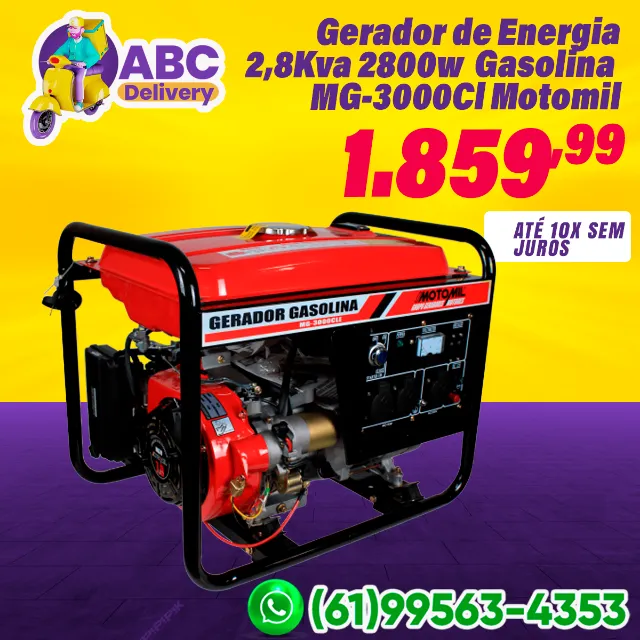 Gerador de Energia 2,8Kva 2800w Gasolina MG-3000Cl Motomil