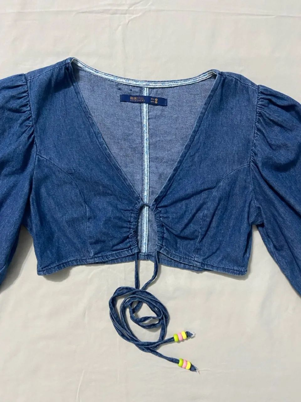 Blusa Jeans Cropped com Amarração