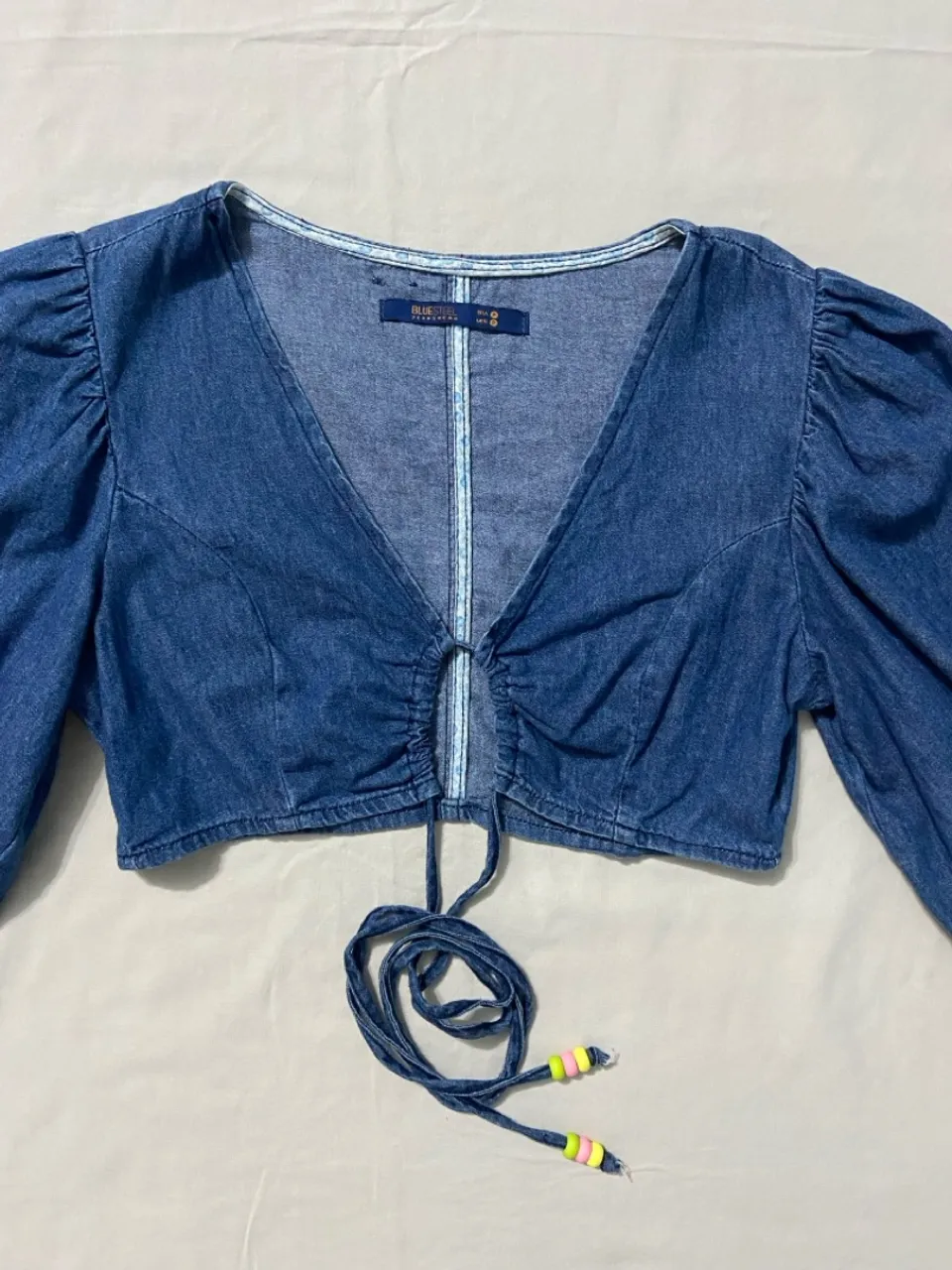 Blusa Jeans Cropped com Amarração
