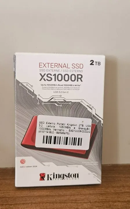 ssd externo kingston xs1000 2tb usb 3.2 gen 2x2 leitura 1050 mb/s e gravaçao 1000mb/s novo